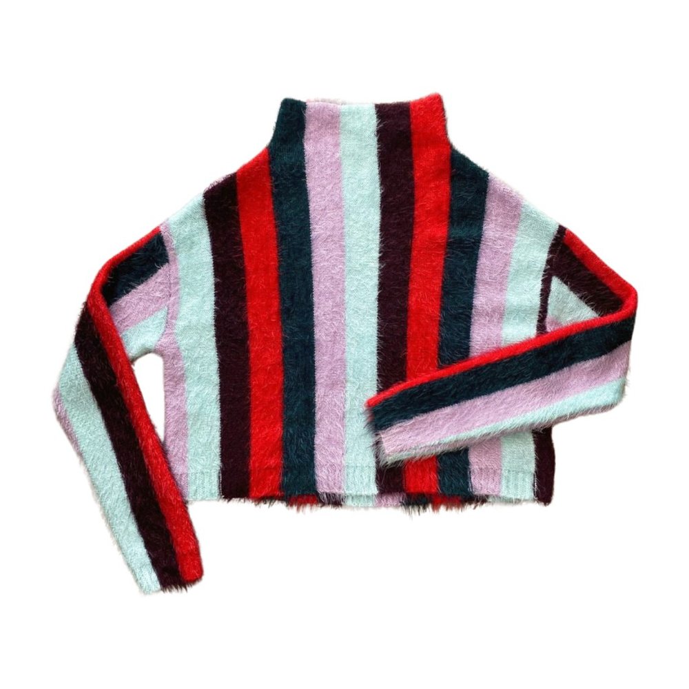 Blank NYC The Mad Hatter Multi Striped Fuzzy Mock Neck Sweater Top - Picture 2 of 8